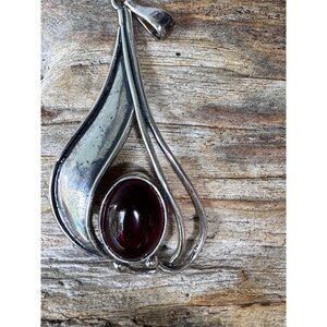 Cherry Amber & Sterling Silver Teardrop Pendant With Elegant Curved Design 8.05g